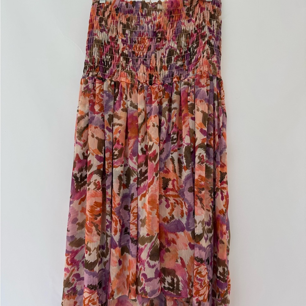 Misa Los Angeles Orange Pink Maxi A-Line Skirt